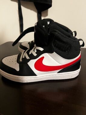 Nike Kids High-Top Athletic Sneakers - Black White Red; Size-2y